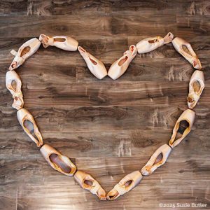 Pointe shoes arranged in the shape of a heart
